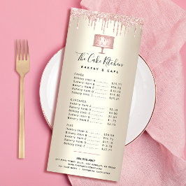 Rosa Bakery Cake Glitter Pastry Chef Menu Guld Reklamkort