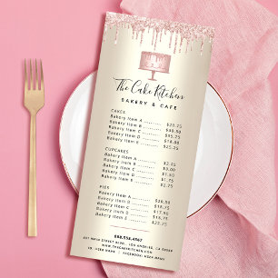 Rosa Bakery Cake Glitter Pastry Chef Menu Guld Reklamkort