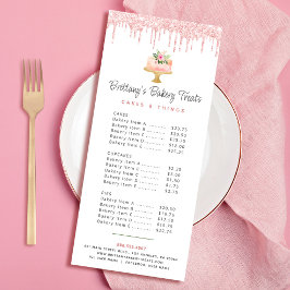  Rosa Bakery Cake Glitter Pastry Chef Menu Reklamkort