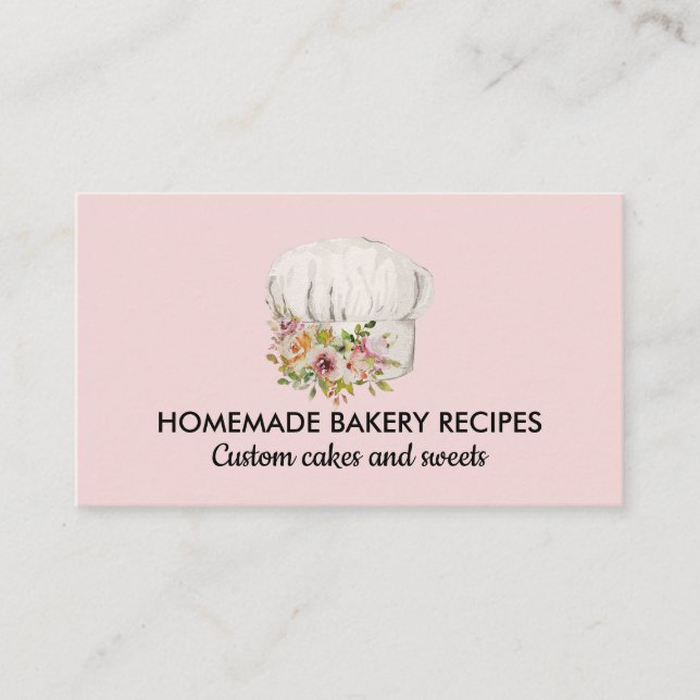 rosa Bakery-kock - blommigt  bakverk Visitkort (Framsida)