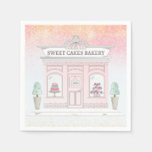 Rosa Bakery Shop Napkins | Storefront Illustration