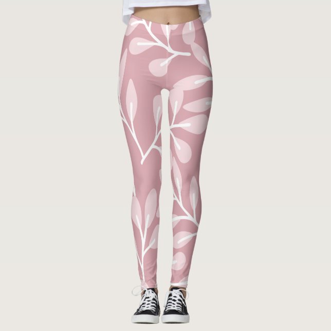 Rosa Bakgrund, Blommigt Leggings (Framsida)