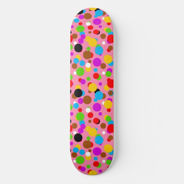 Rosa bakgrund Färgglada prickar Mini Skateboard Bräda 18,5 Cm (Framsida)