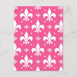 Rosa bakgrund Fleur-de-lis-mönsterdesign Vykort