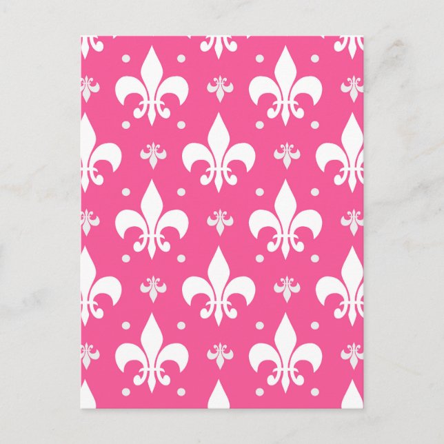 Rosa bakgrund Fleur-de-lis-mönsterdesign  Vykort (Framsida)