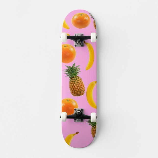 Rosa - Bakgrund för Tropiska fruktskal Mini Skateboard Bräda 18,5 Cm (Framsida)
