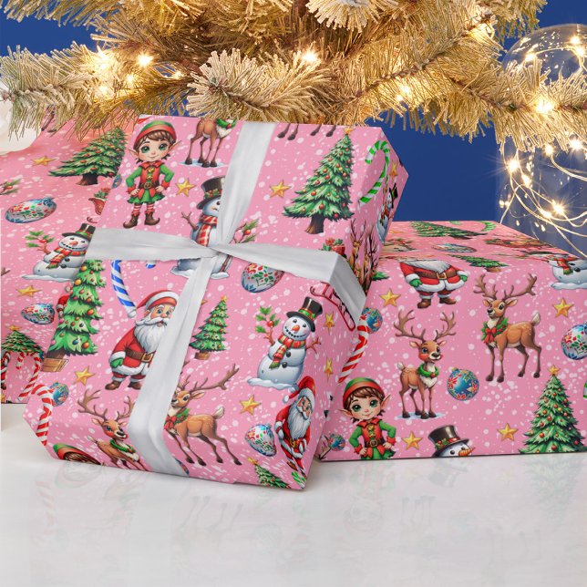 Rosa bakgrund jul dekorativt mönster presentpapper (Skapare uppladdad)