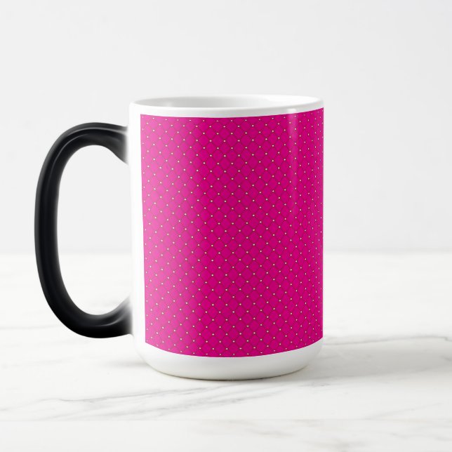 rosa bakgrund med vitt polka dots magisk mugg (Vänster)