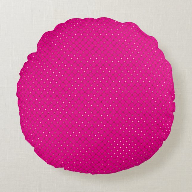rosa bakgrund med vitt polka dots rund kudde (Framsidan)