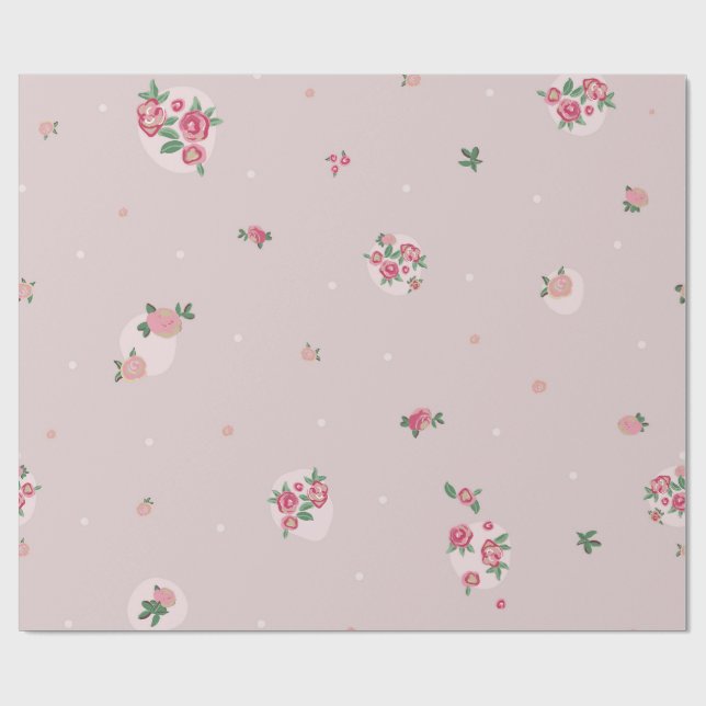 Rosa bakgrund och små rosor presentpapper (Platt)
