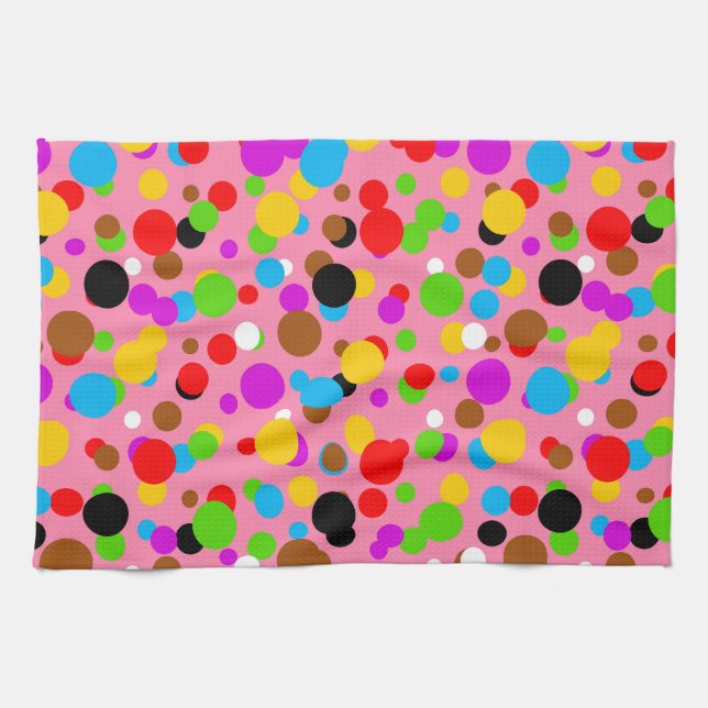 Rosa Bakgrundsfärgad Polka dots Kökshandduk (Horisontell)