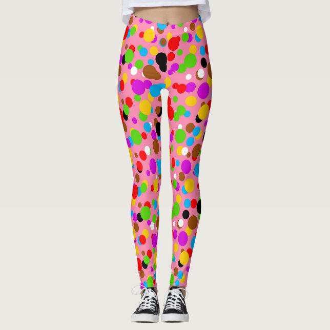 Rosa Bakgrundsfärgad Polka dots Leggings (Framsida)