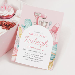 Rosa Baking-Födelsedagsfest Inbjudningar