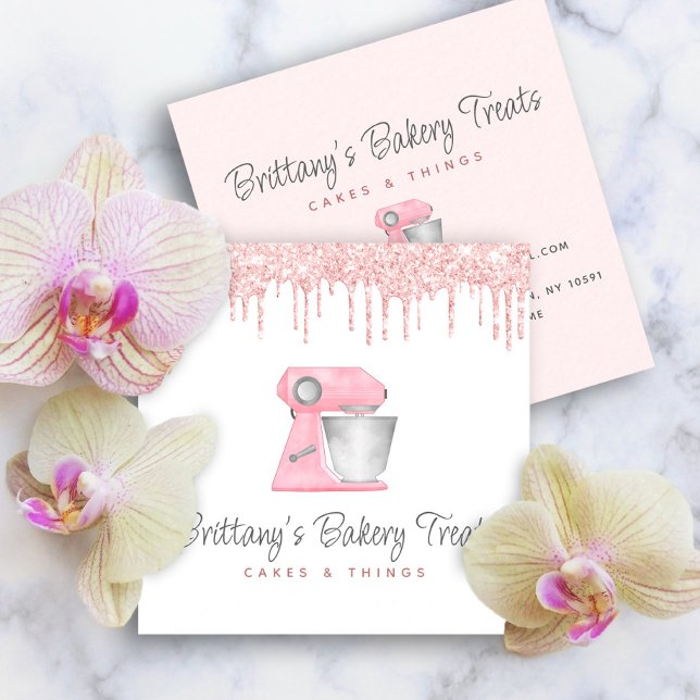 Rosa Bakmixer med Glitterdroppar Konditor Fyrkantigt Visitkort (Skapare uppladdad)