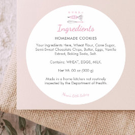 Rosa bakredskap Bakery ingredienslista Runt Klistermärke