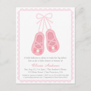 Rosa balett skor flicka baby shower inbjudan
