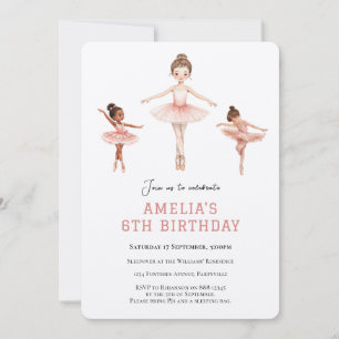 Rosa balett Tutu Ballerina Flicka - 6-års födelsed Inbjudningar