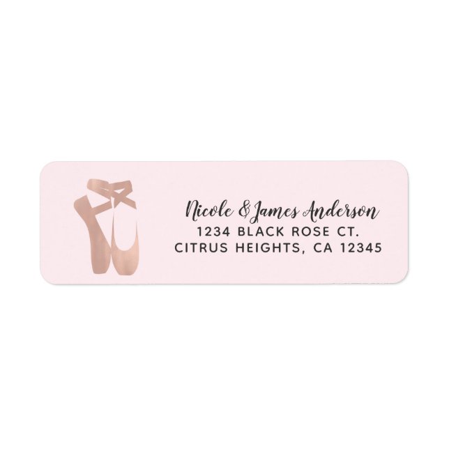Rosa balettoskor ballerina roséguld dans returadress etikett (Framsidan)
