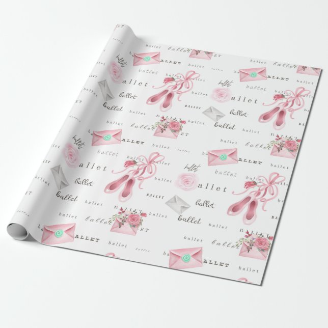 Rosa balettoskor presentpapper (Utrullad)