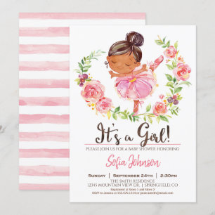 Rosa Ballerina Baby Shower Girl-inbjudan Inbjudningar