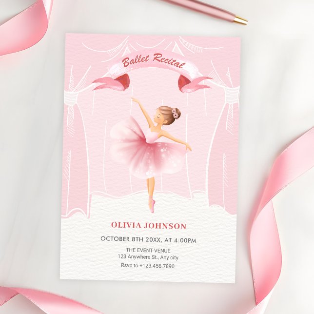 Rosa ballerina balettuppträdande inbjudningar (Skapare uppladdad)