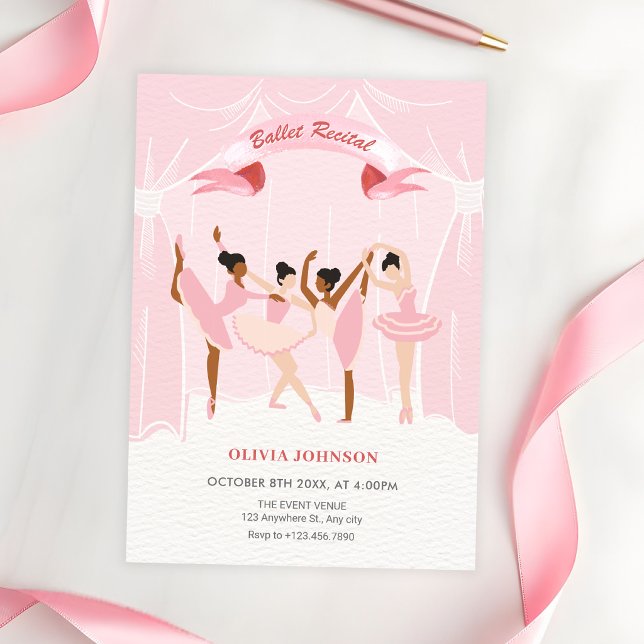 Rosa ballerina balettuppträdande inbjudningar (Skapare uppladdad)