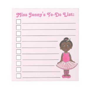 Rosa Ballerina Ballet Dance Teacher to Do List Anteckningsblock