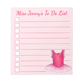 Rosa Ballerina Ballet Dance Teacher to Do List Anteckningsblock