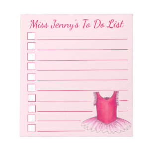 Rosa Ballerina Ballet Dance Teacher to Do List Anteckningsblock