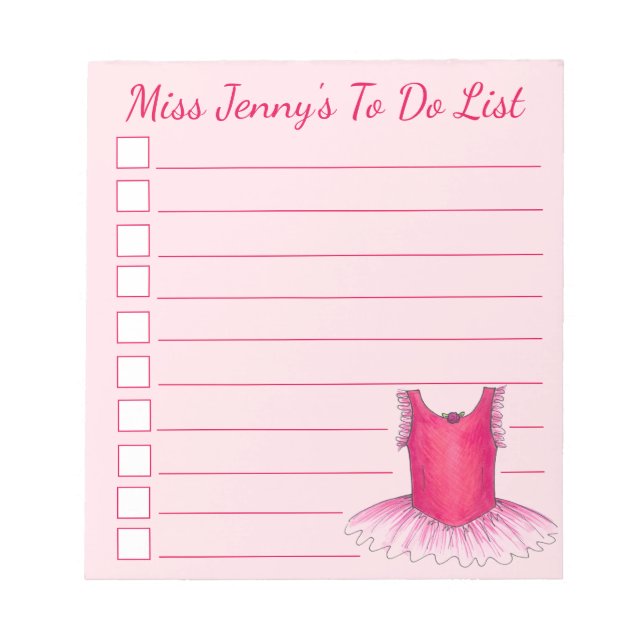 Rosa Ballerina Ballet Dance Teacher to Do List Anteckningsblock (Framsida)