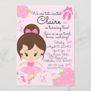 Rosa Ballerina Ballet Tutu Birthday Inbjudningar