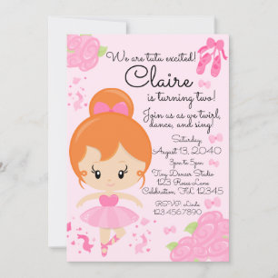 Rosa Ballerina Ballet Tutu Birthday Inbjudningar