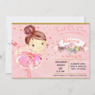 Rosa ballerina ballet tutu Flicka inbjudan. Inbjudningar