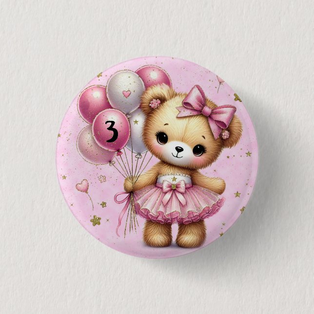Rosa Ballerina Bear Glitter Balloon Birthday Girl Knapp (Framsida)