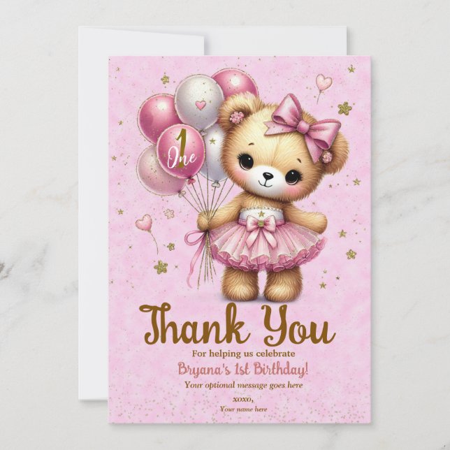 Rosa Ballerina Bear Glitter Balloon Tack Inbjudningar (Framsida)