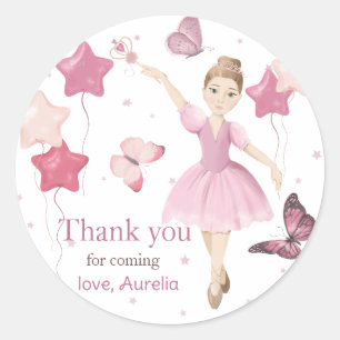 Rosa Ballerina Birthday Tack Runt Klistermärke