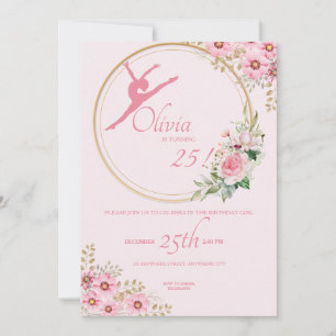 Rosa Ballerina Blommigt Födelsedagsfest Inbjudningar