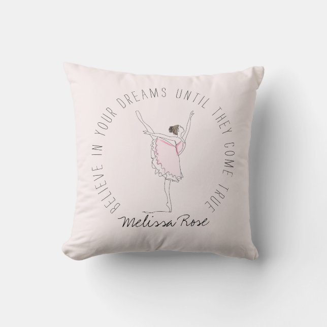 Rosa Ballerina Custom Name Tro på dina drömmar Kudde (Framsida)