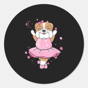Rosa Ballerina English Bulldog Hund Ballett in Tut Runt Klistermärke