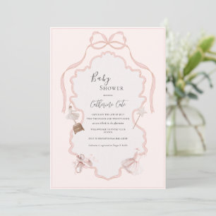 Rosa ballerina fantasifull baby shower  inbjudningar