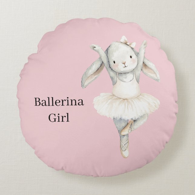 Rosa ballerina flicka kanin i tutu rund kudde (Framsidan)