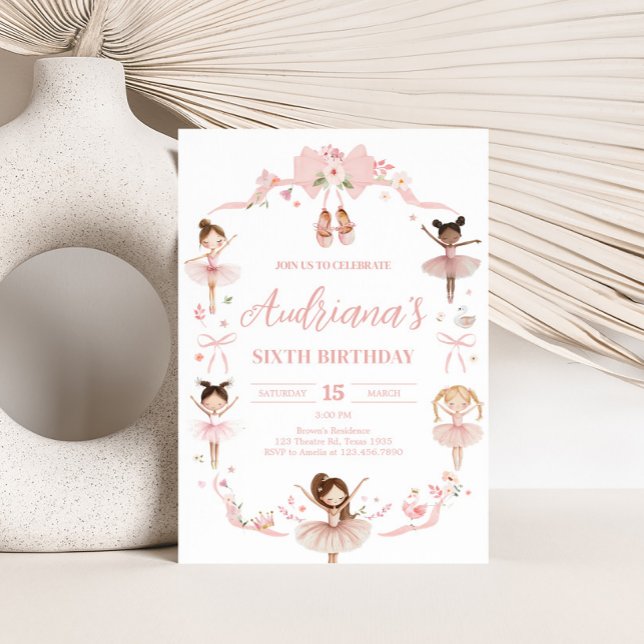 Rosa Ballerina Födelsedagsfest Inbjudningar (Pink Coquette Ballerina Birthday Party Invitation)
