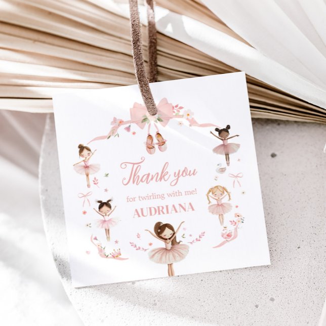 Rosa Ballerina Födelsedagsfest Square Gåvor Etiketter (Pink Coquette Ballerina Birthday Party Square Favor Tags)