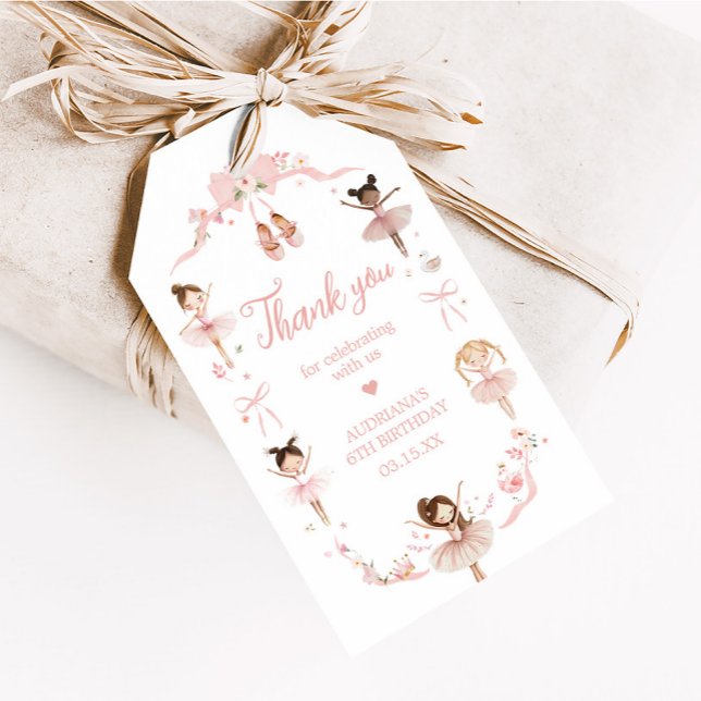 Rosa Ballerina-Födelsedagsfestens favorittaggar Presentetikett (Pink Coquette Ballerina Birthday Party Favor Tags)