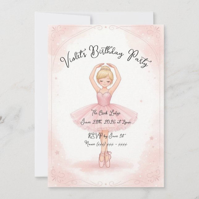 Rosa ballerina födelsedagsinbjudan inbjudningar (Framsida)