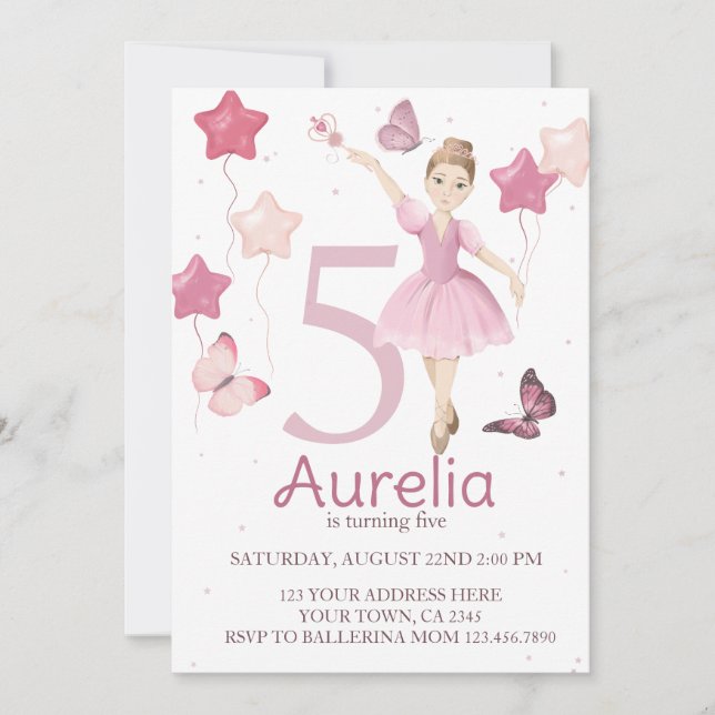 Rosa Ballerina Girl Birthday Investigation Inbjudningar (Framsida)