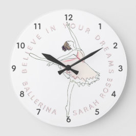 Rosa Ballerina Girl Personlig Namn Clock Stor Klocka