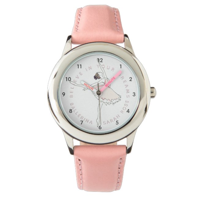 Rosa Ballerina Girl Personlig Namn Watch Armbandsur (Framsida)