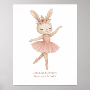 Rosa ballerina kanin flickor barnkammare sovrum sm poster