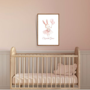 Rosa ballerina kanin Personlig vägkonst för barnka Poster